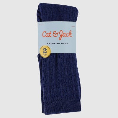 Girls' Casual Knee High Socks 2pk - Cat & Jack Nightfall Blue M