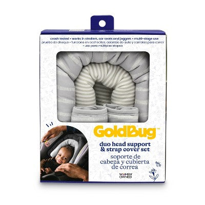 Go by Goldbug Duo Head Support And Strap Cover Set - For Car Seat Stroller Bouncer - Gray Ticking Stripe - 2pc
