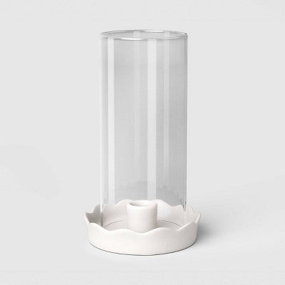 Scalloped Ceramic and Glass Hurricane Taper Candle Holder White - Room Essentials