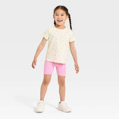 Toddler Girls' Floral Pointelle T-Shirt - Cat & Jack Cream 5T