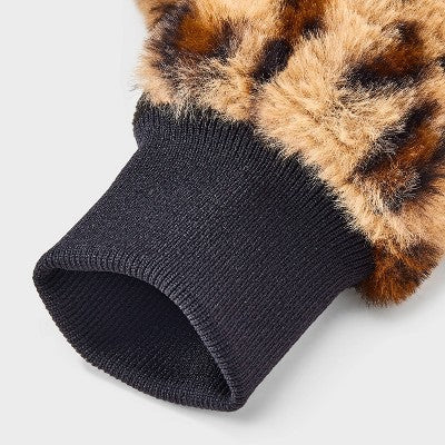 Girls' Faux Fur Mitten - art class Leopard Print