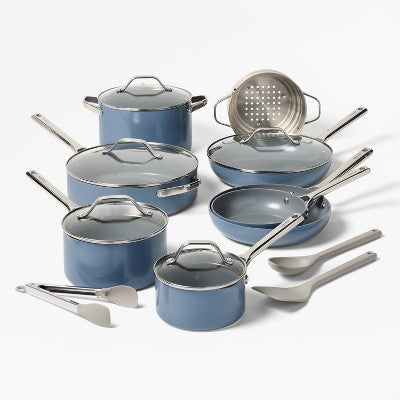16pc Nonstick Ceramic Coated Aluminum Cookware Set Blue - Figmint (LOCAL PICKUP ONLY)
