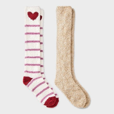 Women's Heart & Stripes 2pk Cozy Knee Socks 4-10