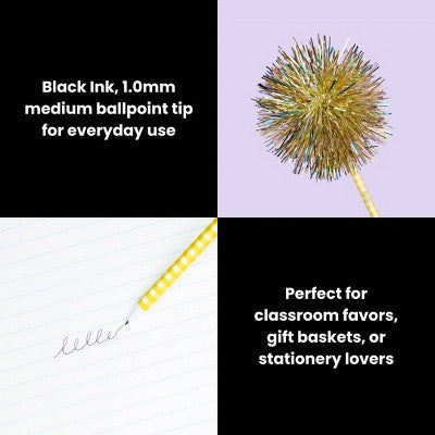 Yoobi Easter Pom Pom Pen Yellow Gingham Tinsel 1.0mm Black Ink Easter Basket Gift
