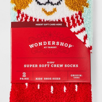 Kids' 2pk Corgi Cozy Christmas Crew Socks with Giftcard Holder - Wondershop Aqua Green XS/S