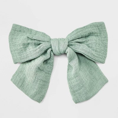 Wrinkled Linen Bow Hair Barrette - Universal Thread Sage Green: Fashionable Solid Hair Clip for Styling