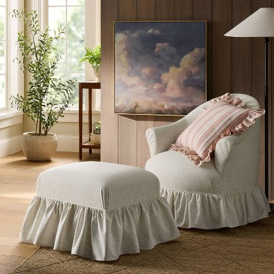 Ruffle Skirt Accent Chair with Swivel Cream Flecked Linen - Threshold designed with Studio McGee (LOCAL PICKUP ONLY)