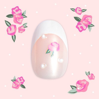 Olive & June Pressies Fake Nails - Katie J - S/M Round - Dreams of Roses