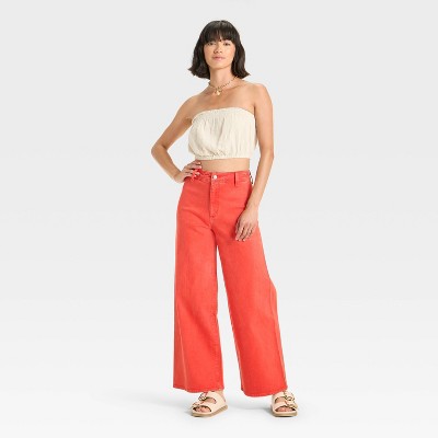 Women's High-Rise Sailor Wide Leg Ankle Jeans -  Red 12