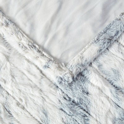 Beautyrest Marselle 50"x70" Oversized Faux Fur Electric Heated Throw Blanket Gray/Blue: Oversized, Machine Washable