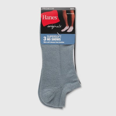 Hanes Originals Premium Men's SuperSoft No Show Socks 3pk - White/Black/Gray 6-12: Arch Support, Cushioned Sole