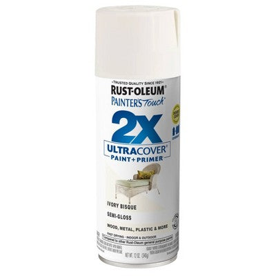 Rust-Oleum 12oz Painters Touch 2X Ultra Cover Spray Paint Ivory: Semi-Gloss Enamel for Interior & Exterior Surfaces