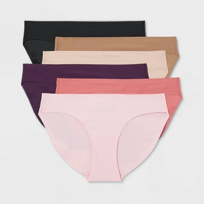 Women's 6pk Bonded Microfiber Bikini Underwear - Auden Assorted Color XL: Solid Knit Mid Rise Panties