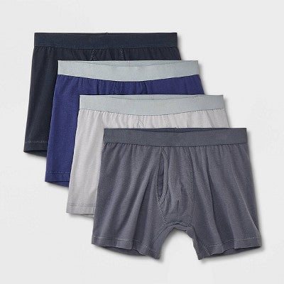 Men's Support Pouch Boxer Briefs 4pk - Goodfellow & Co Black/Blue/Gray XXL: Cotton Blend, Mid Rise, Mesh Liner