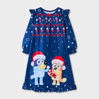 Toddler Girls' Bluey Holiday Dorm NightGown - Navy 3T