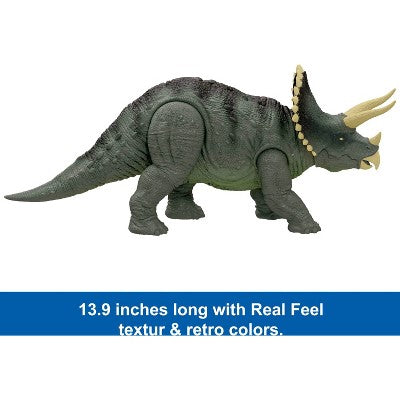 Jurassic World Reimagined Real Feel Triceratops Roaring Dinosaur Figure, 90s Inspired Toy