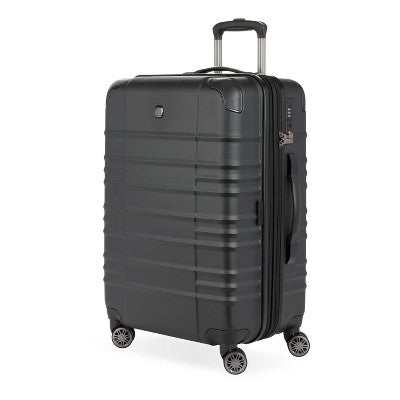 SWISSGEAR Checklite Medium Checked Spinner Suitcase - Black: Polyester Structured Luggage