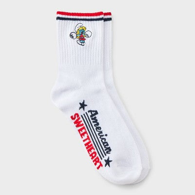 Women's Smurfs American Sweetheart Crew Sock - White/Blue 4-10