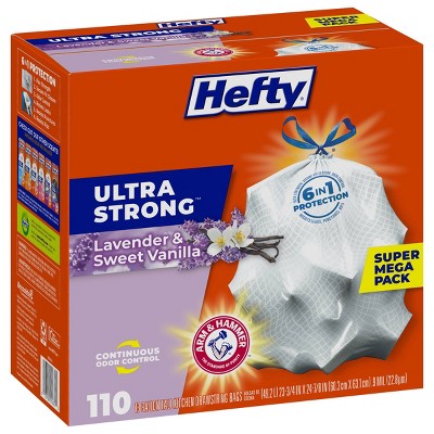 Hefty Ultra Strong Lavender & Sweet Vanilla Tall Kitchen Drawstring Trash Bags - 13gal/110ct