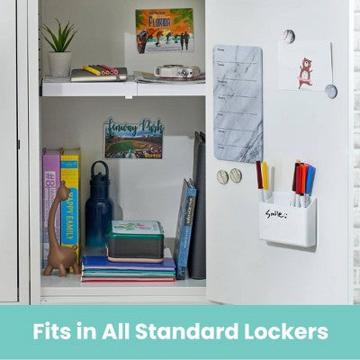 LockerMate Adjust Shelf Locker: Adjustable Plastic Shelf Organizer for Books, White, Utility Storage, 10 lb Capacity