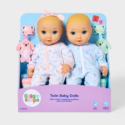 14" Boy Girl Twin Baby Dolls - Blonde Hair + Blue Eyes - Gigglescape