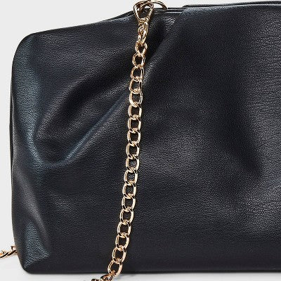 Slouchy Clutch with Chain Crossbody - A New Day Black: Magnetic Closure, Detachable Strap, Shell