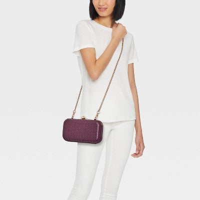Woven Minaudiere Clutch Crossbody Bag - A New Day Dark Red