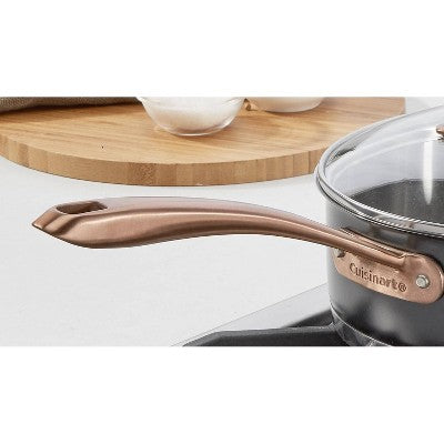 Cuisinart 3.5qt Matte Black Stainless Saute Pan with Cover Blush Bronze and Helper Handle: Cookware, Tempered Glass Lid