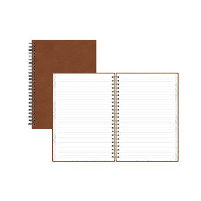 Lined Journal Safety Wirebound Non-Dated 5.75"x8.5" Tan - Blue Sky: Faux Leather Hard Cover, Narrow Ruled, 80 Pages, Adult Stationery