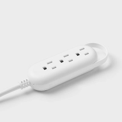 6' 3-Outlet Indoor Extension Cord White - heyday: Flat Plug, Small, 16 AWG, 6ft, 13A, White