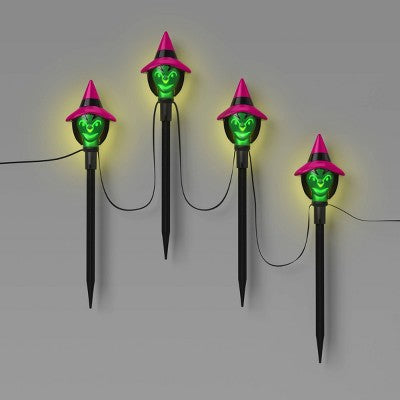 4ct LED Animated Talking Witch Novelty Stake Lights with Warm White LEDs - Hyde and EEK! Boutique