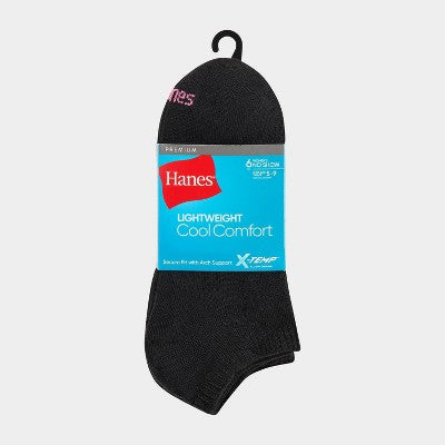 Hanes Premium Women's 6pk Cool Comfort Breathable No Show Socks - Black 5-9