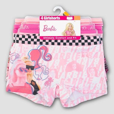 Girls' Barbie 4pk Underwear - 10: Classic Patterns, Knit Boy Shorts, Lightweight Fabric