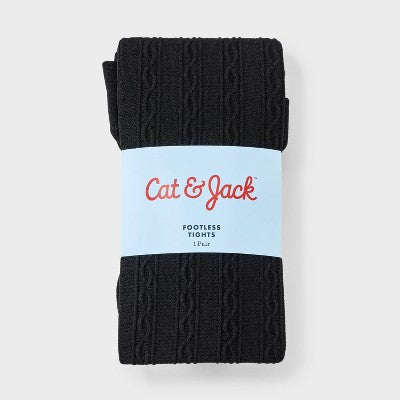 Girls' Fleece Footless Tights - Cat & Jack Black S