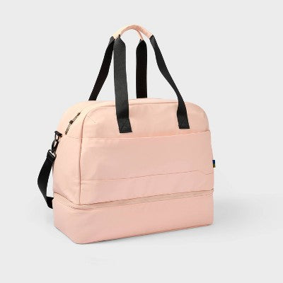 Weekender Bag with Drop-Bottom Pink - Open Story?: Travel Luggage