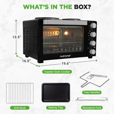 NutriChef 30+ Quart Countertop Convection Oven Cooker - 1500W Heating, Rotisserie, Dual Hot Plates, 120V - Black (LOCAL PICKUP ONLY)