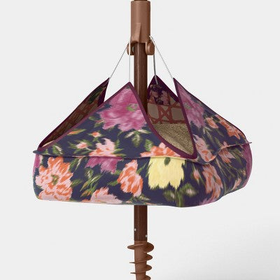 6' Round Floral Beach Umbrella with Fringe Burgundy - Threshold (LOCAL PICKUP ONLY)
