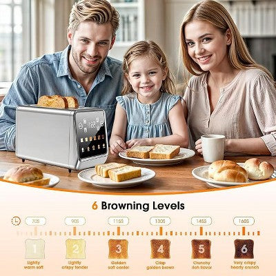 Teendow 900W Stainless Steel 2-Slice Digital Toaster with Touchscreen, Extra-Wide Slots, 5 Bread Settings & 6 Shade Options