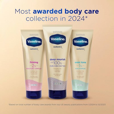 Vaseline Radiant X Even Tone Coconut Oil, Vitamin C & Peptides Body Lotion for Dry Skin - 7.5 fl oz
