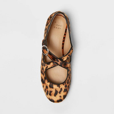 Women's Tasmin Leopard Print Flats - A New Day Light Brown 6