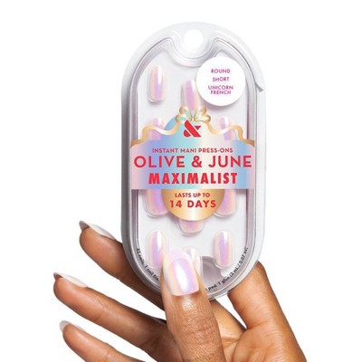 Olive & June Press-On Fake Nails - Maximalist - S Round - Unicorn French - 42ct