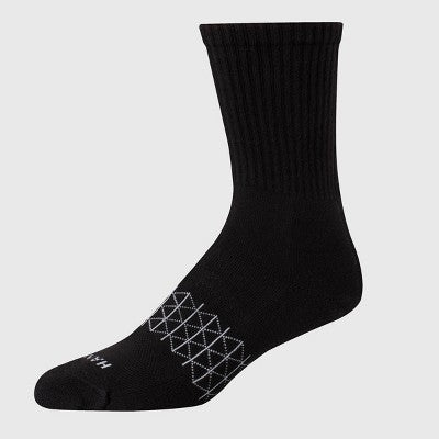 Hanes Men's 3pk Absolute Active Cushioned Crew Socks - Black 6-12: Arch Support, Seamless Toe