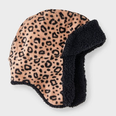 Girls' Leopard Printed Recycled Fleece Trapper Hat - Cat & Jack Brown/Black