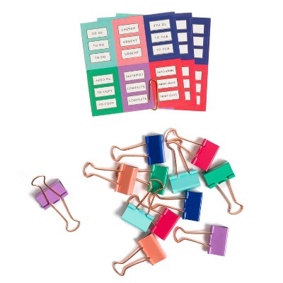 U Brands 15ct DIY Binder Clips with Labels - Soft Brights