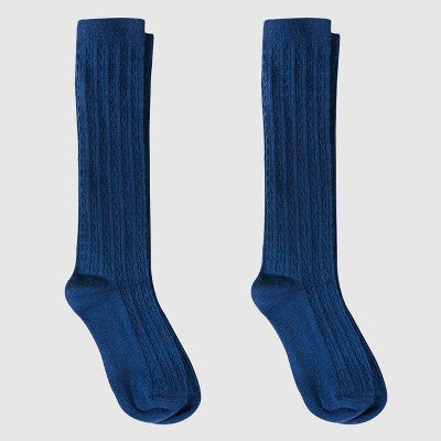 Girls' Casual Knee High Socks 2pk - Cat & Jack Nightfall Blue M