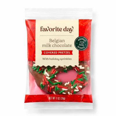 Christmas Milk Chocolate Pretzel Twist with Green and Red Sprinkles - 1oz - Favorite Day