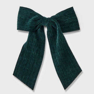 Ribbed Velvet Bow Hair Barrette - Universal Thread Dark Green