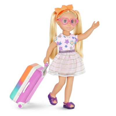 Glitter Girls Suitcase & Travel Outfit for 14" Dolls: Doll Accessories & Clothing Set, Includes Headband, 9 Pieces