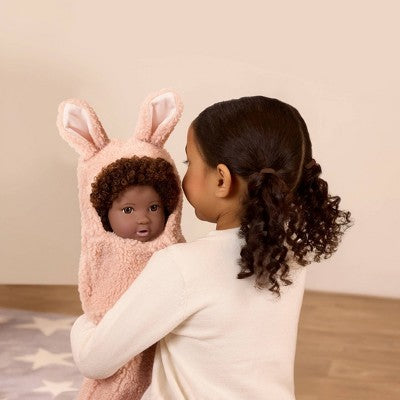 LullaBaby 14" Baby Doll with Curly Brown Hair and Brown Eyes with Cuddler Wrap