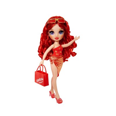 Rainbow High Swim & Style Ruby Red 11'' Doll with Shimmery Wrap to Style 10+ Ways, Removable Swimsuit, Sandals, Accessories